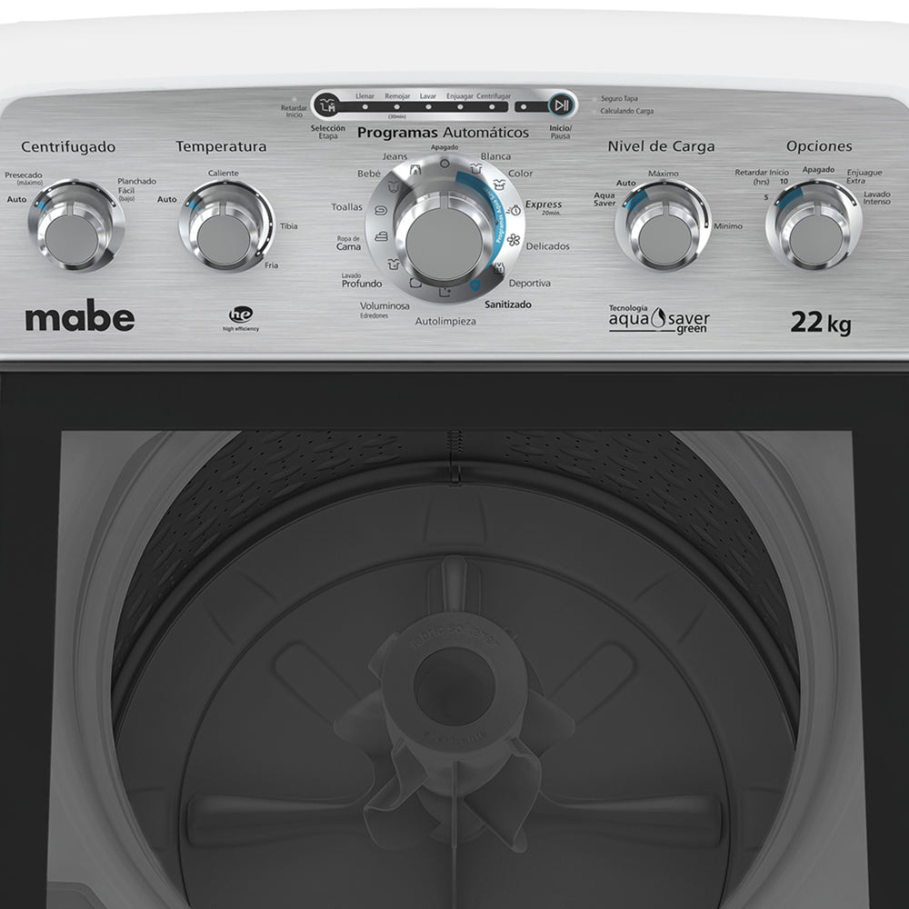 LAVADORA MABE AUT 22KG LMA72215WBAB1 BLANCO TAPA CRISTAL - Ekar de Gas