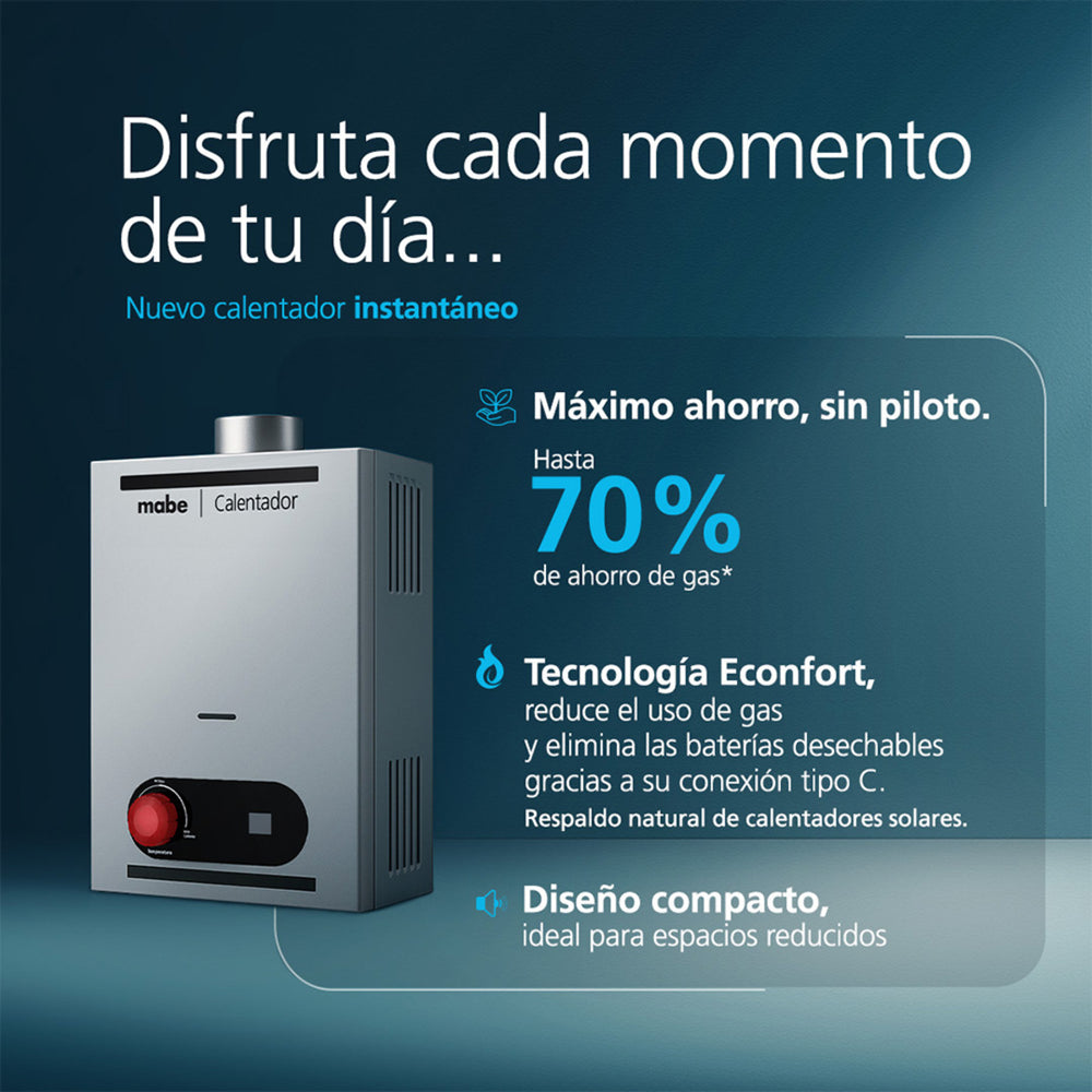 Calentador Instantáneo Mabe 6 L/min Gas LP 1 Servicio Silver CIM063SLP1 - Ekar de Gas