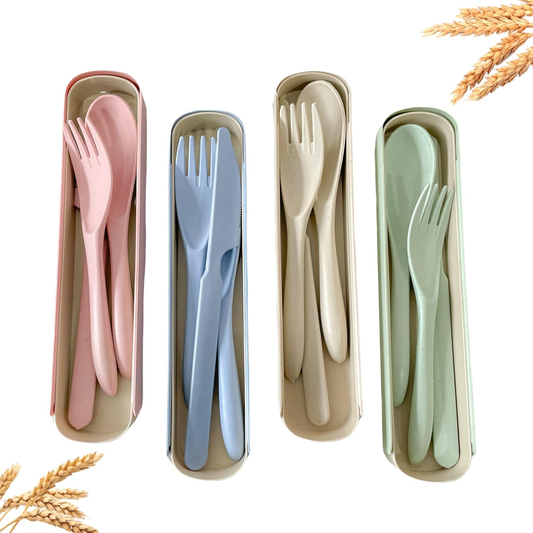 Cubiertos Oe roca biodegradables 3piezas beige colores varios estuche