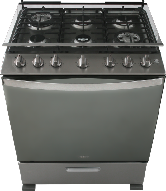 Estufa Whirlpool wfr7200s 30pulgadas piso gris parrillas hierro capelo 2quemadores xpert
