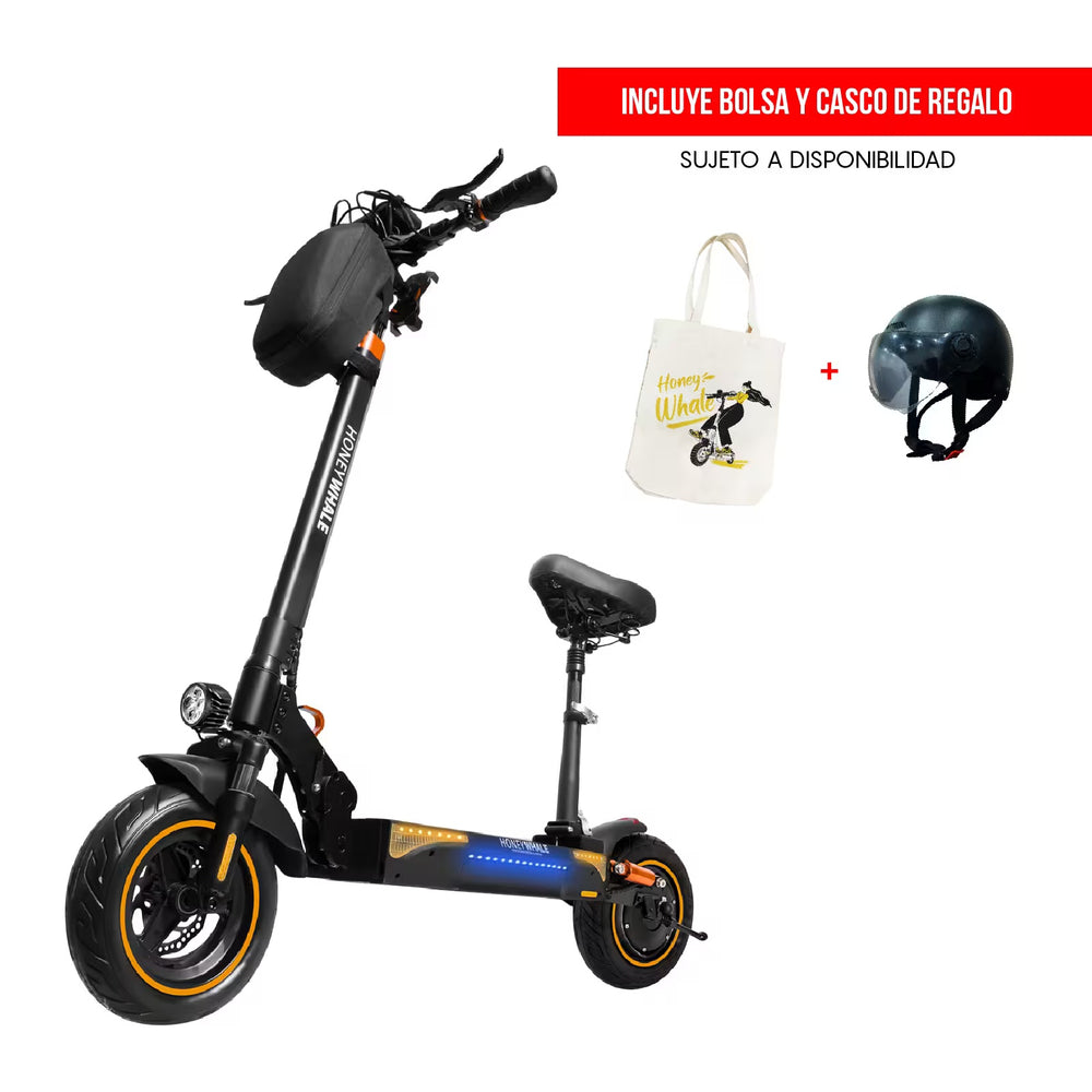 SCOOTER HONEY_WHALE T4A 600-750W VEL_MAX 45KM/H SOPORTE_120KG ALUMINIO NEGRO/NARANJA - Ekar de Gas