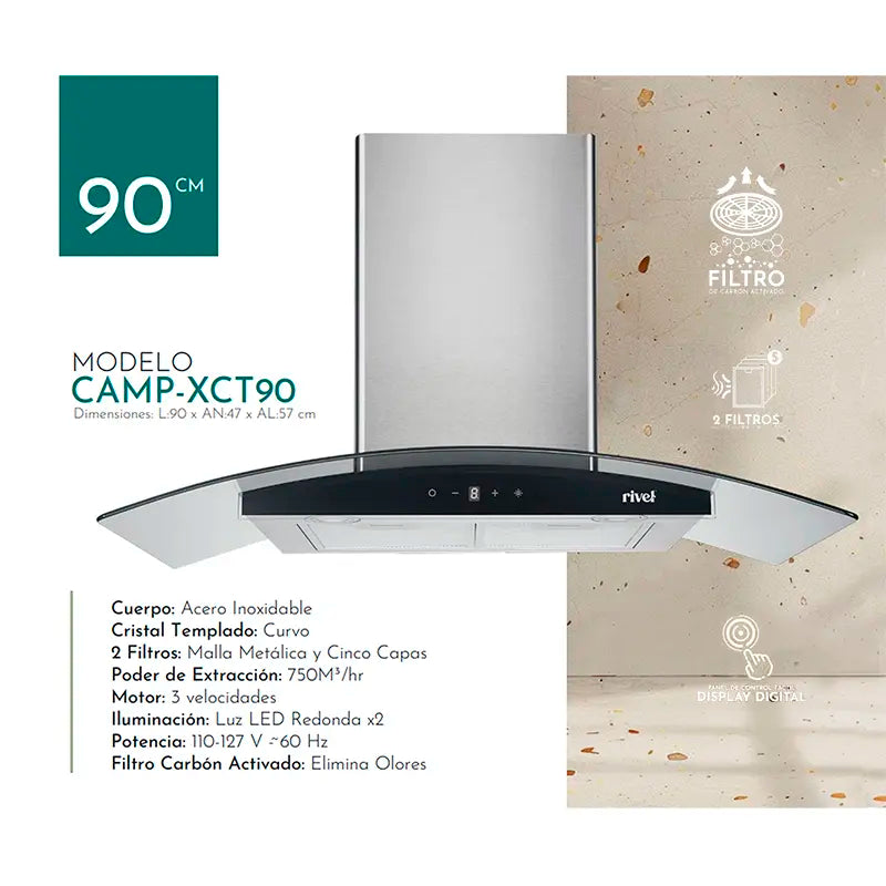 Campana de Pared Rivel CAMP-XCT90 90cm Acero Inoxidable - Ekar de Gas