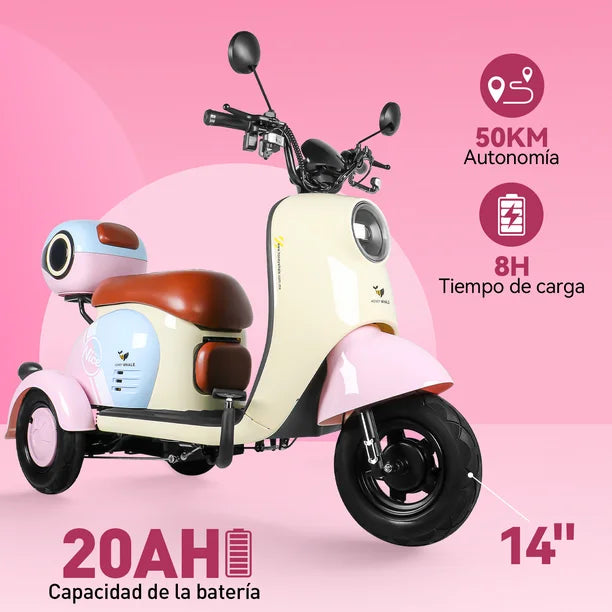 Trimoto Eléctrica Honey Whale V1 600W 60V Autonomía 50 km - Ekar de Gas