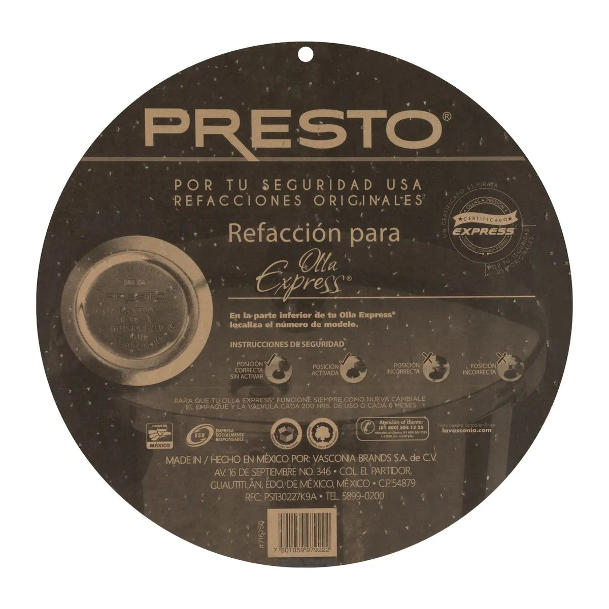 EMPAQUE PRESTO 79222 SEGURIDAD OLLA EXPRESS