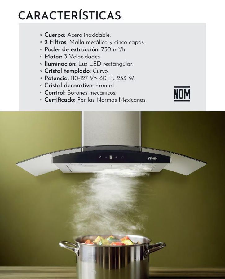 Campana de Pared Rivel CAMP-XCT90 90cm Acero Inoxidable - Ekar de Gas