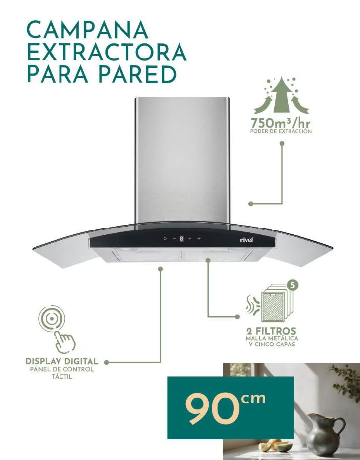 Campana de Pared Rivel CAMP-XCT90 90cm Acero Inoxidable - Ekar de Gas