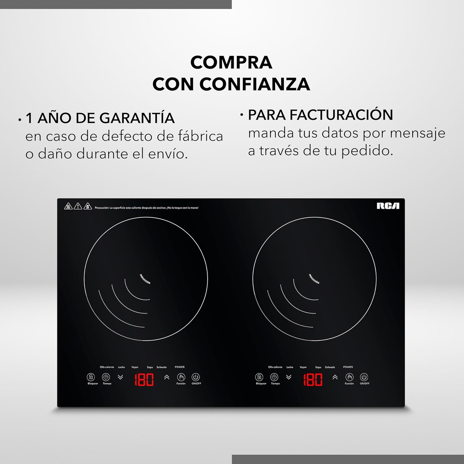 PARRILLA RCA RC-12A4 INDUCCIóN 2QUEMADORES 2000W 8NIVELES 5FUNCIONES - Ekar de Gas