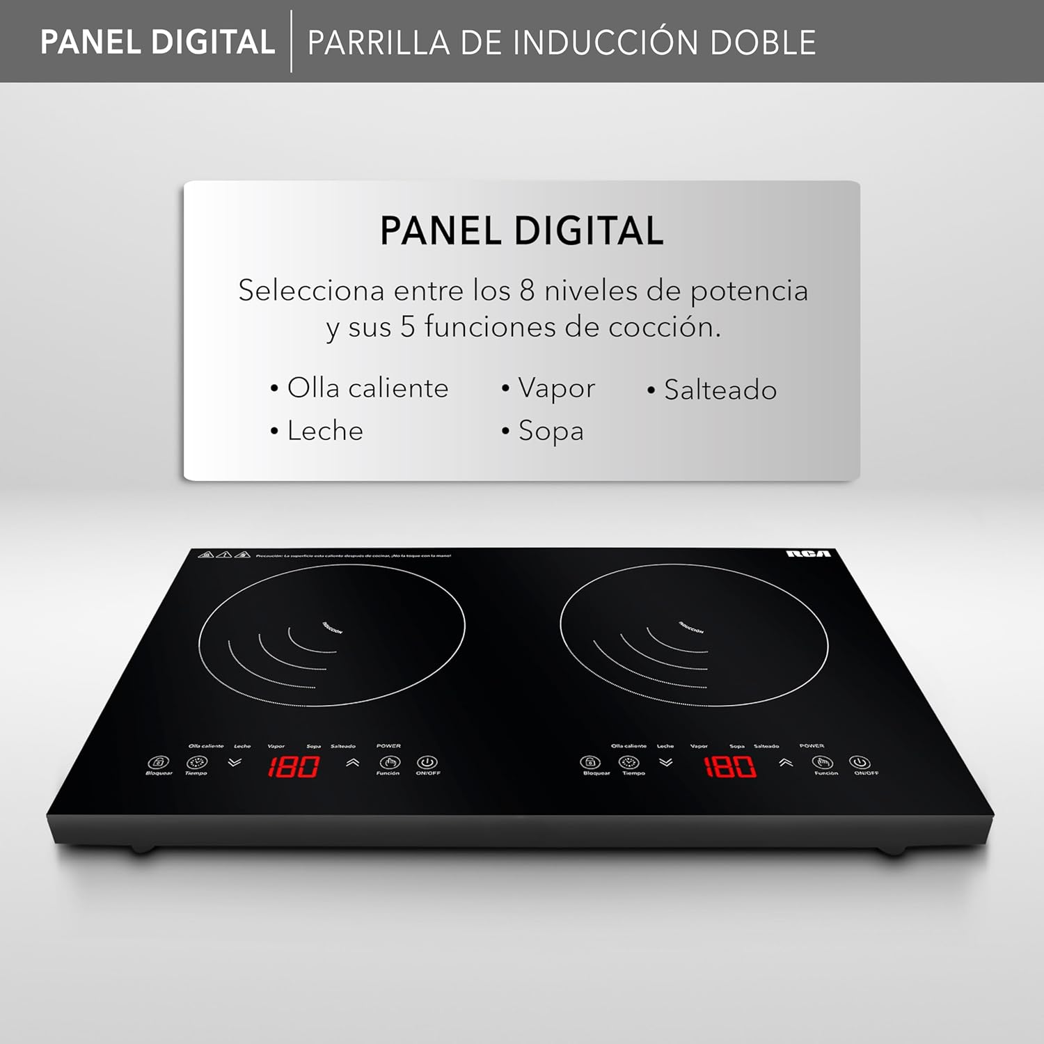 PARRILLA RCA RC-12A4 INDUCCIóN 2QUEMADORES 2000W 8NIVELES 5FUNCIONES - Ekar de Gas