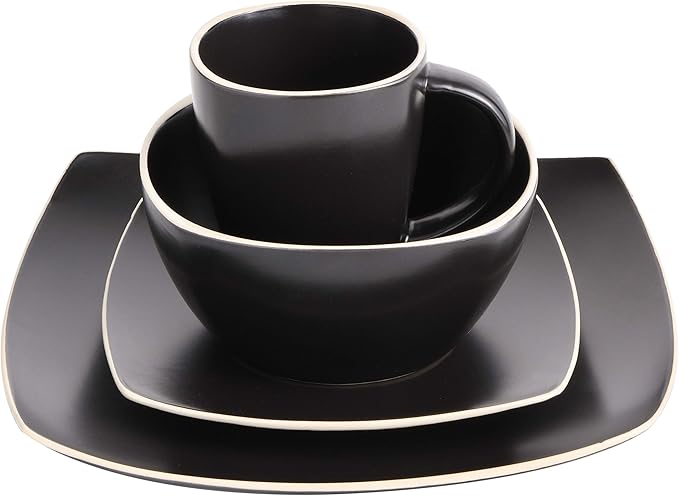 Vajilla Gibson Home Soho Lounge Mate 16 Piezas Negra Cuadrada - Ekar de Gas