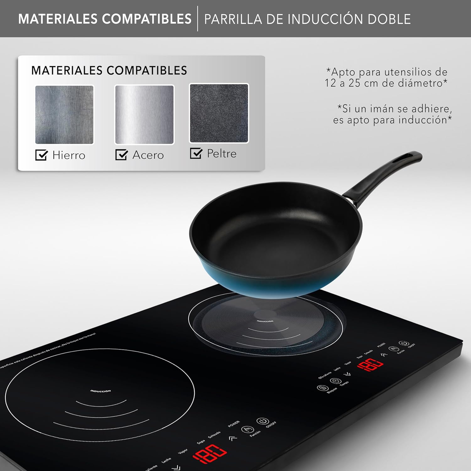 PARRILLA RCA RC-12A4 INDUCCIóN 2QUEMADORES 2000W 8NIVELES 5FUNCIONES - Ekar de Gas