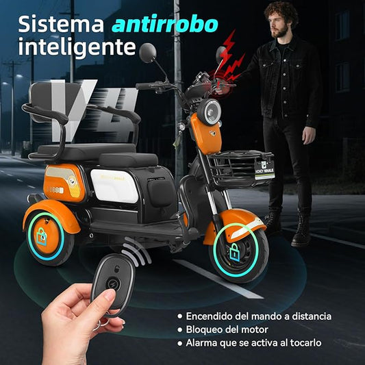 TRIMOTO HONEY WHALE V4 500-850W VEL MAX 30KM/H SOPORTE 200KG ALUMINIO - Ekar de Gas