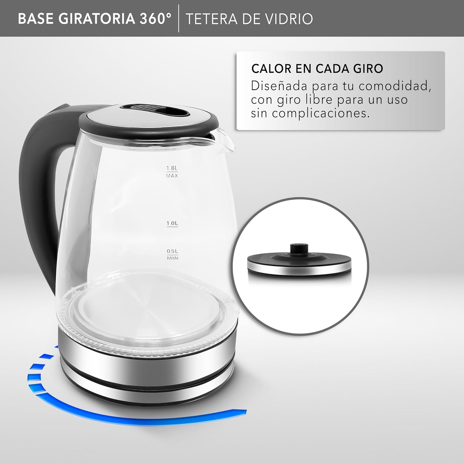 Tetera electrica rca rc-328 1000w 1.8lts cristal