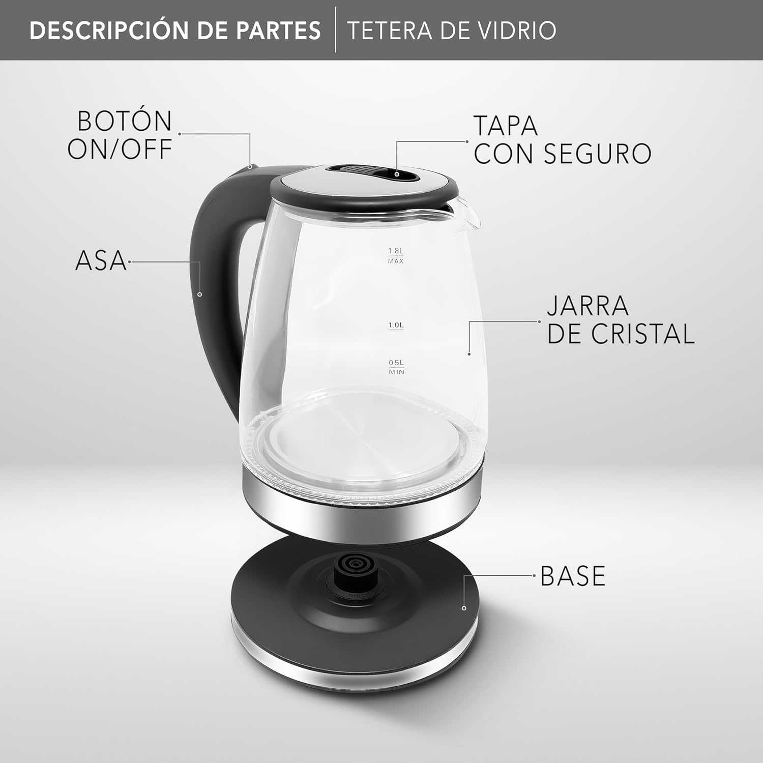 Tetera electrica rca rc-328 1000w 1.8lts cristal