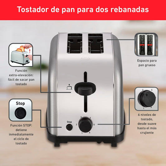 Tostador t-fal tt330dmx ultra 2rebanadas inox