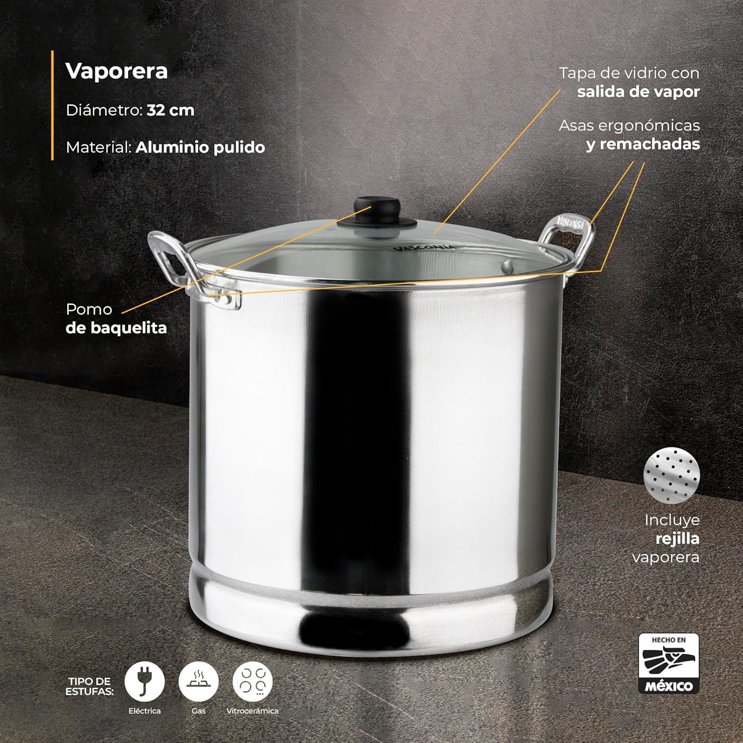 Vaporera vasconia 4000191 22cm 6lt aluminio