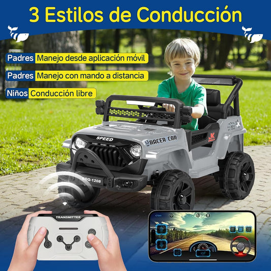 Carro Eléctrico Infantil Honey Whale BDQ-1208 con Control Remoto Gris