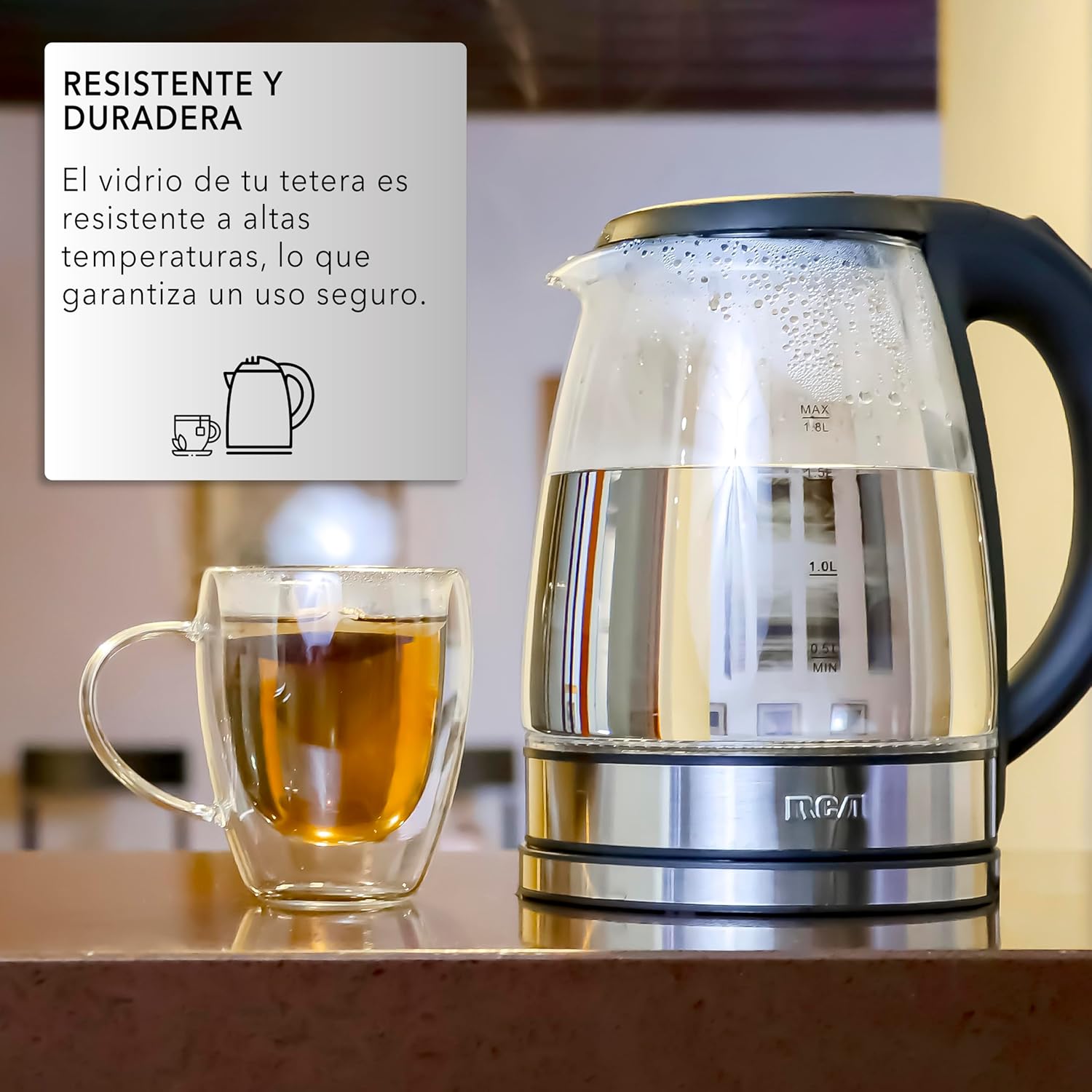 Tetera electrica rca rc-328 1000w 1.8lts cristal