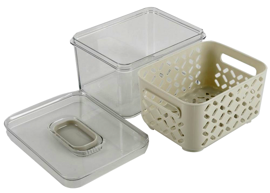 Contenedor martha stewart 128883.03 rectangular c/tapa y cesta transparente