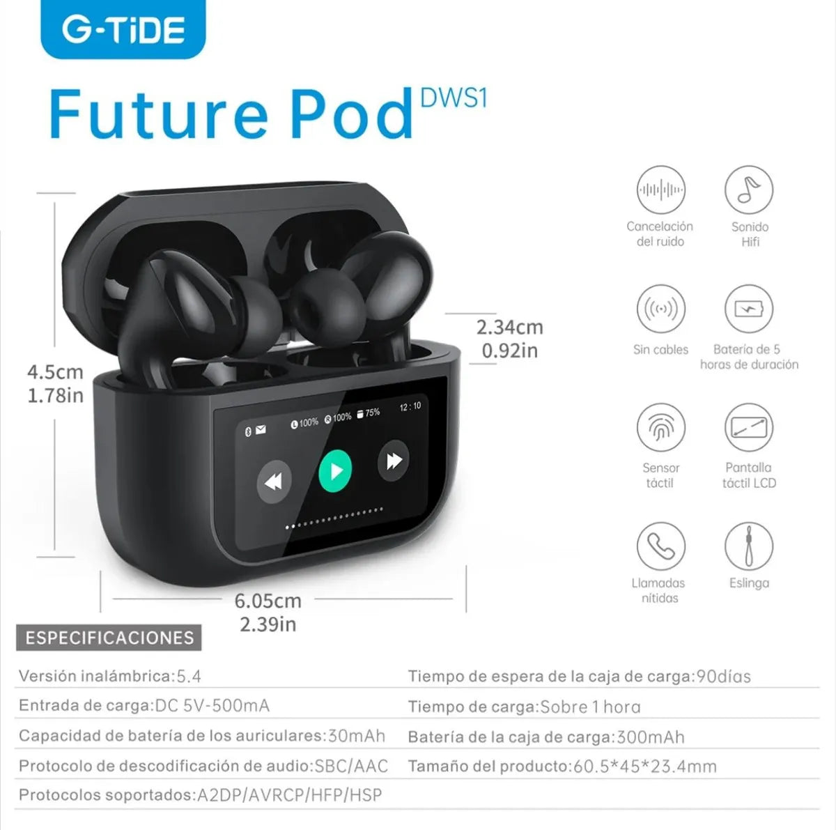 AUDIFONOS G-TIDE FUTURE POD DWS1 NEGRO - Ekar de Gas