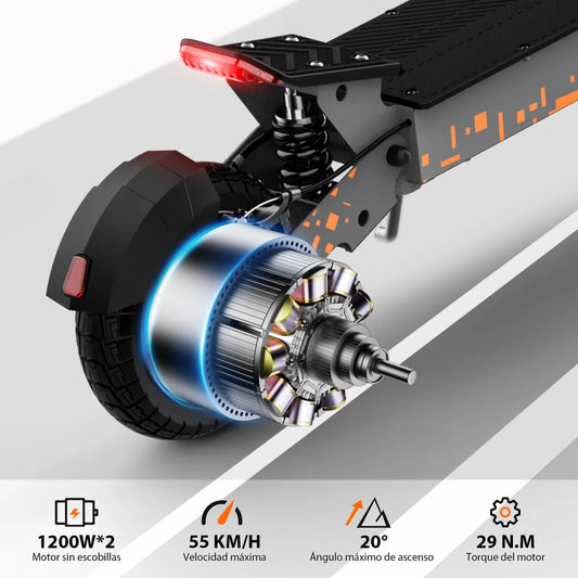 SCOOTER HONEY_WHALE H2 DUAL 1200WX2 VEL_MAX_55KM/H SOPORTE_150KG ACERO-ALUMINIO GRIS