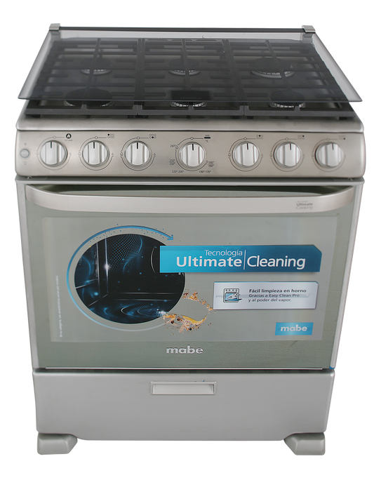 ESTUFA MABE DEM7673CFIX PISO 30PULGADAS GRIS INOX PARRILLAS FUNDICION ASADOR CAPELO