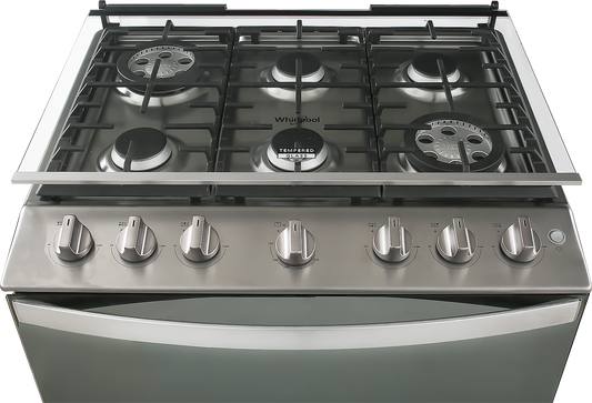 Estufa Whirlpool wfr7200s 30pulgadas piso gris parrillas hierro capelo 2quemadores xpert