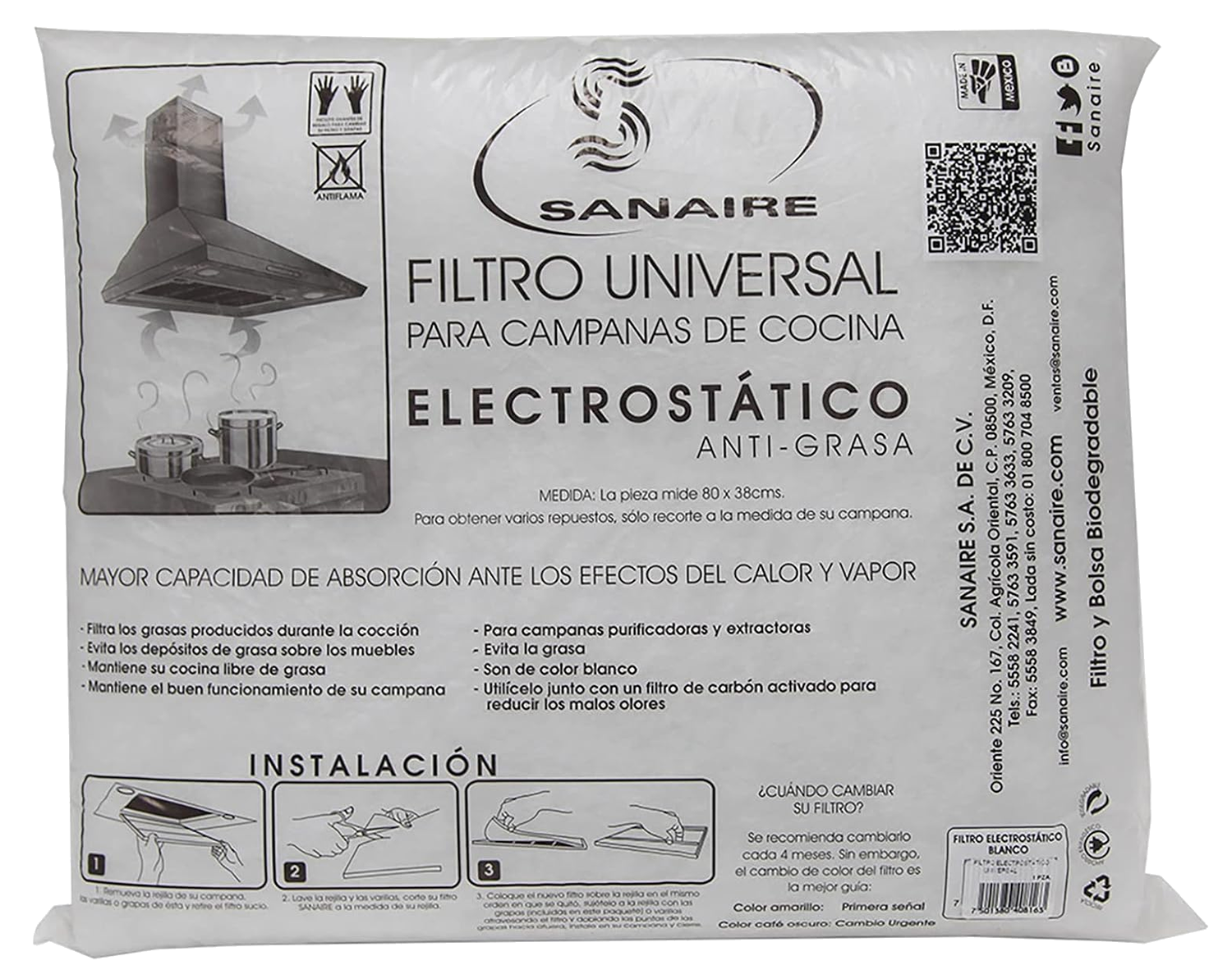 Filtro campana Sanaire universal 80x38cm