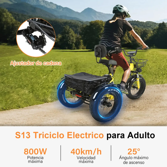 TRICICLO HONEY WHALE S13 500-800W VEL MAX 40KM/H SOPORTE 130KG ALUMINIO AMARILLO