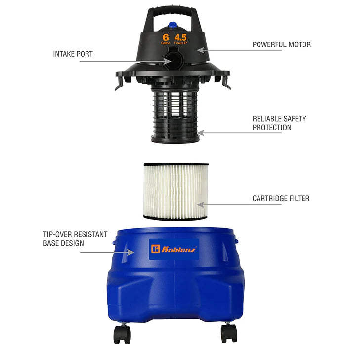 ASPIRADORA KOBLENZ WD-6L212 6GALONES AZUL/NEGRO