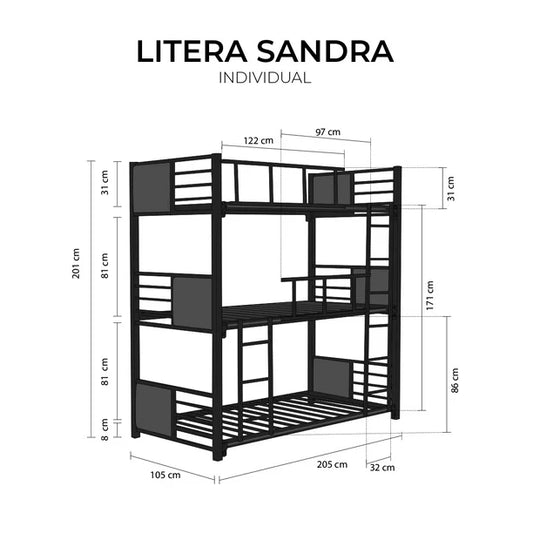LITERA MOVVEL SANDRA TRIPLE INDIVIDUAL NEGRO