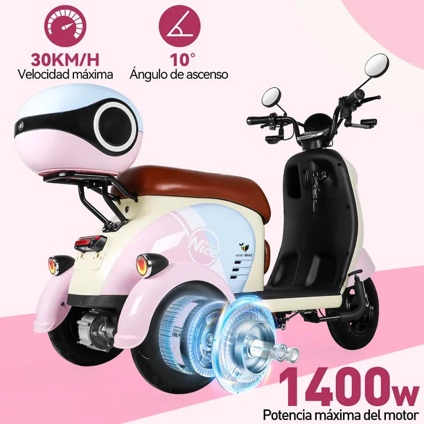 Trimoto Eléctrica Honey Whale V1 600W 60V Autonomía 50 km - Ekar de Gas