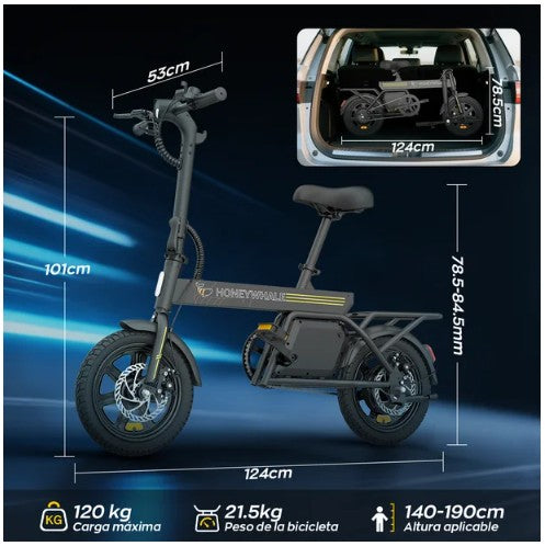 BICICLETA HONEY_WHALE B20 350-440W VEL_MAX 35KM/H SOPORTE_120KG METAL - Ekar de Gas