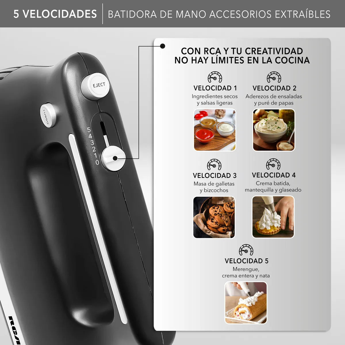 BATIDORA RCA RC-72 MANO 250W 5VEL NEGRO