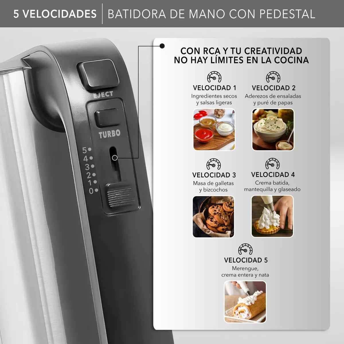 BATIDORA RCA RC-70 PEDESTAL 300W 5VEL 3LTS NEGRO