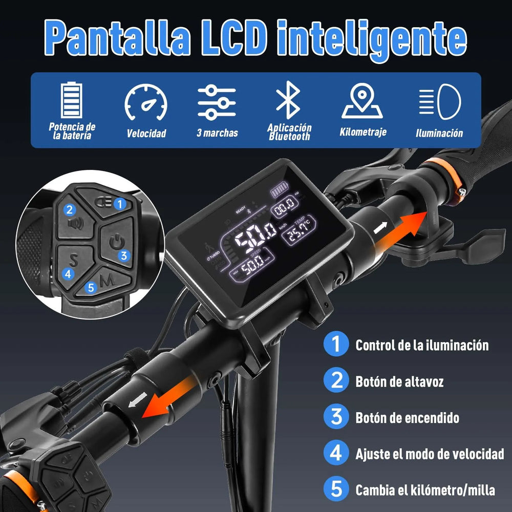 SCOOTER HONEY_WHALE T4A 600-750W VEL_MAX 45KM/H SOPORTE_120KG ALUMINIO NEGRO/NARANJA - Ekar de Gas