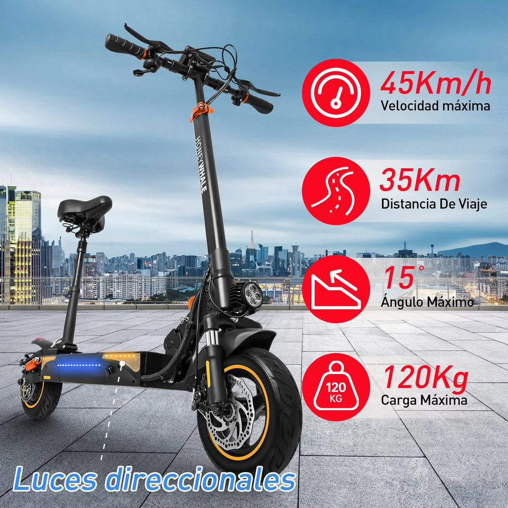 SCOOTER HONEY_WHALE T4A 600-750W VEL_MAX 45KM/H SOPORTE_120KG ALUMINIO NEGRO/NARANJA - Ekar de Gas