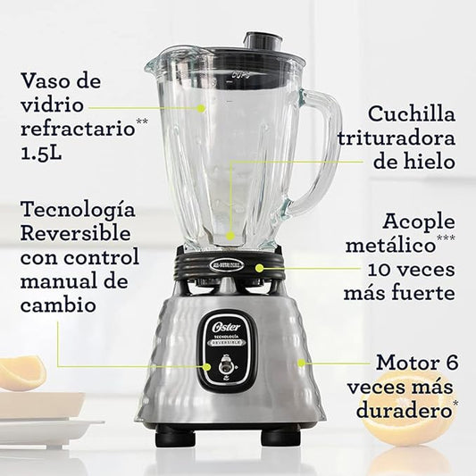 Licuadora Oster blstbeste-013 clasica reversible color plata 2 velocidades vaso de vidrio