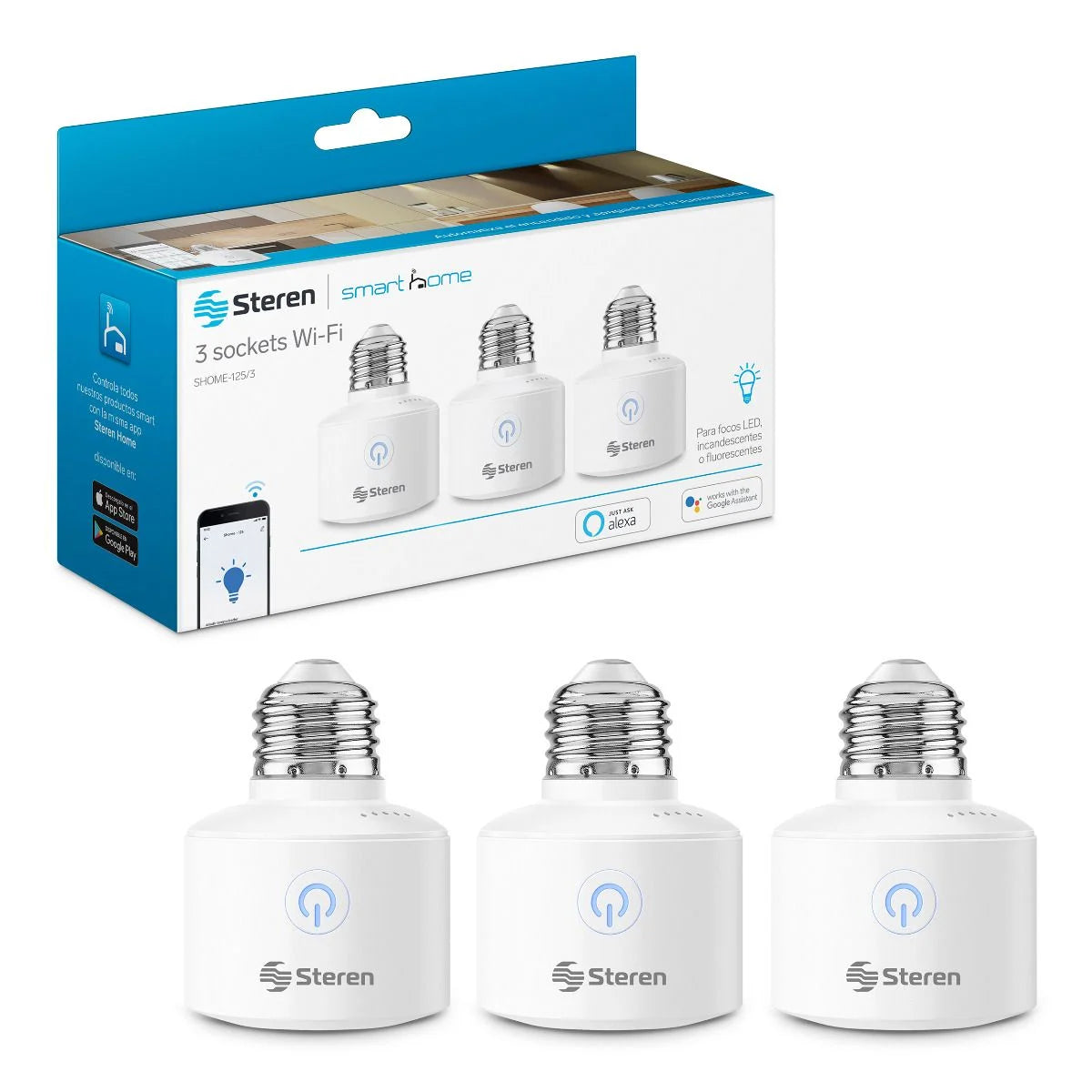 socket steren shome-125/3 3piezas wifi