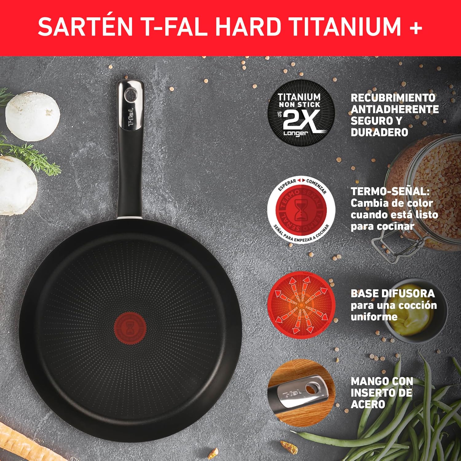 Sarten T-fal c3820483 hard titanium plus 24cm negro