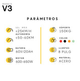 Trimoto honey whale v3 600-650w vel max 25km/h soporte 150kg acero - Ekar de Gas